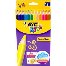 Bic Kids Supersoft Yumuşak Kuru Boya Kalemi 12 Renk + Jumbo Kalemtraş