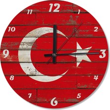 Cakasepetim Ahşap Zeminde Türk Bayrağı Ahşap Duvar Saati