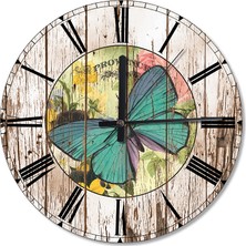 Cakasepetim Uçan Turkuaz Kelebek Ahşap Duvar Saati