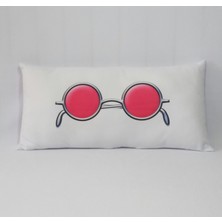 Zey Tasarım Dijital Baskı Pembe Gözlük Desenli Dekoratif Yastık