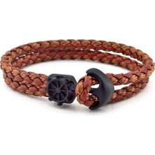 Solfera Siyah Metal Çapa Kahve Erkek Bileklik Bx255