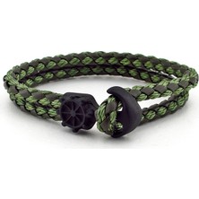 Solfera Siyah Çapa Yeşil Örgü Deri Erkek Bileklik Bx260