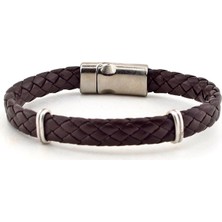 Solfera Kahve Deri Mıknatıslı Metal Erkek Bileklik Bx320