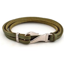 Solfera Yeşil Deri Çift Sıra Kanca Erkek Bileklik Bx330