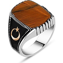 Takıhan 925 Ayar Gümüş Ay Yıldız İşlemeli Kaplangözü Yüzük