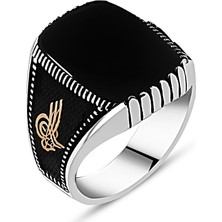 Takıhan 925 Ayar Gümüş Tuğralı Oniks Taşlı Yüzük