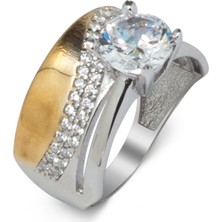 Takıhan 925 Ayar 2 Sıra Yarım Tur Gümüş Tek Taş Yüzük