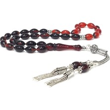 Takıhan 925 Ayar Gümüş Püsküllü Arpa Kesim Sıkma Kehribar Tesbih