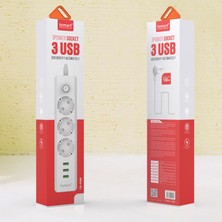 Tsmart 3Usb Çıkışlı Akım Koruyuculu Priz + Şarj Kablosu