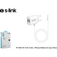 S-link IP-250 5V 2.1A 2 Usb + iPhone Uyumlu Kablolu Ev Şarj Cihazı