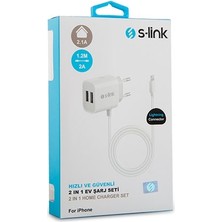 S-link IP-250 5V 2.1A 2 Usb + iPhone Uyumlu Kablolu Ev Şarj Cihazı