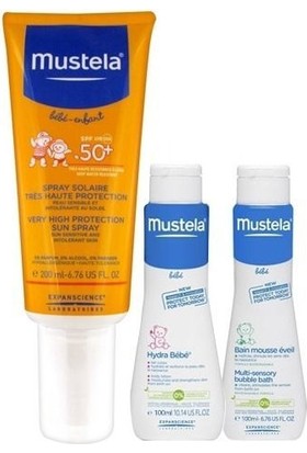 Mustela Protection Sprey SPF 50+ 200 ml Çok Yüksek Faktörlü Güneş Kremi + Şampuan ve Losyon