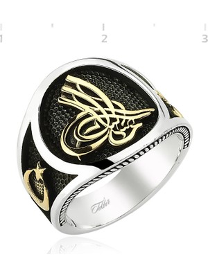 Gumush Tuğra Ay Yıldız Gümüş Yüzük