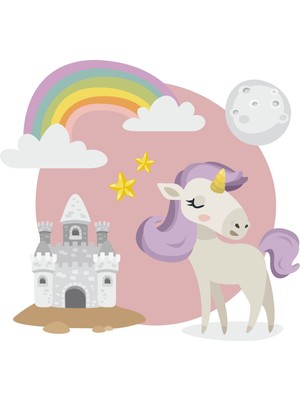 Sticker Master Unicorn Ve Kale Çocuk Odası Sticker Oto Motor Pc Etiket