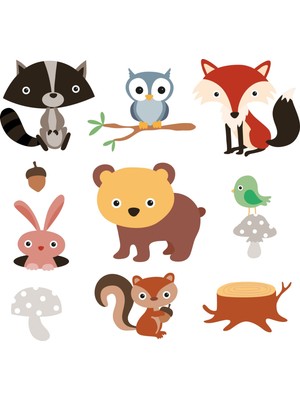 Sticker Master Orman Hayvanları Çocuk Odası Sticker Oto Motor Pc Etiket