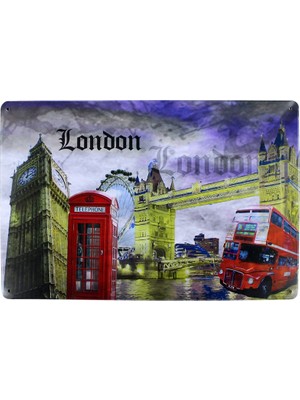 T-Bek Dekoratif Vintage Metal Pano London 20X30