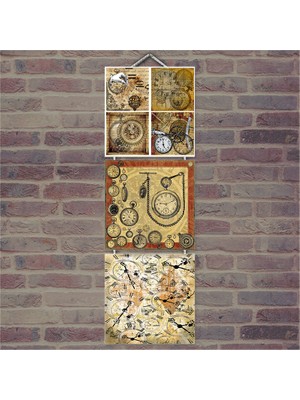 Cakasepetim Ahşap Tablo Nostalfjik Saatler Baskılı 14X14 Cm 3 Parça