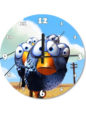 Cakasepetim Meraklı Mavi Kuşlar Ahşap Duvar Saati
