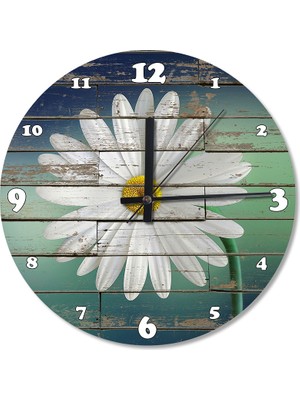 Cakasepetim Eskimiş Ahşap Zeminde Papatya Ahşap Duvar Saati