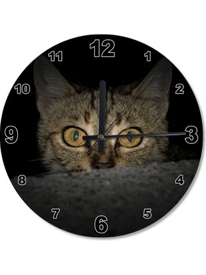 Cakasepetim Sarı Gözlü Kedi Ahşap Duvar Saati