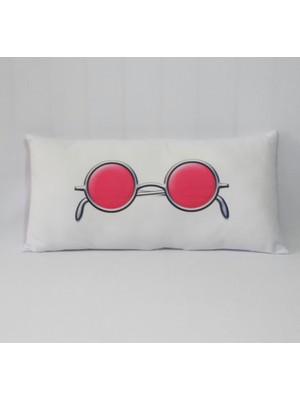 Zey Tasarım Dijital Baskı Pembe Gözlük Desenli Dekoratif Yastık