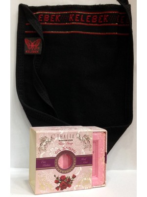 Aktarzane Kelebek Tellak Kese Ucu Kıvrık + Gül Sabunu Banyo Hamam Kesesi Spa Seti