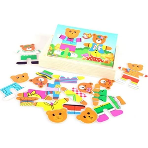 Sevimli Ayı Ailesi Eğitici Ahşap Yapboz Puzzle Montessori Oyuncak 2 Ayı