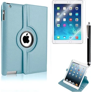 Apple iPad 2 360° Dönebilen Standlı Mavi Kılıf + Ekran Koruyucu Film + Tablet Kalemi