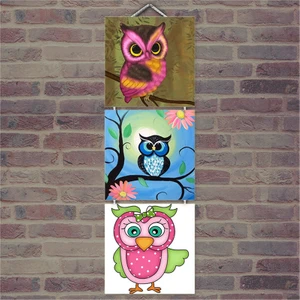 Ahşap Tablo Sevimli Baykuşlar Baskılı 14X14 Cm 3 Parça