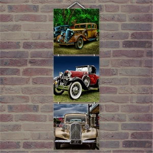 Ahşap Tablo Kılasik Otomobil Resimleri Baskılı 14X14 Cm 3 Parça