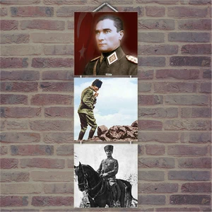 Ahşap Tablo Atatürk Baskılı 14X14 Cm 3 Parça