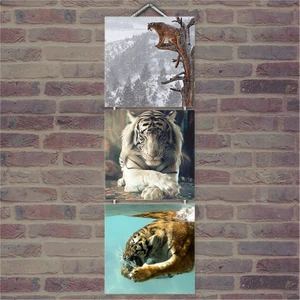 Ahşap Tablo Kaplanlar Baskılı 14X14 Cm 3 Parça