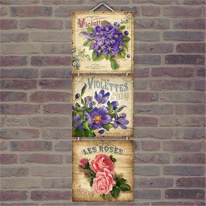 Ahşap Tablo Ahşap Zeminde Çiçek İlanları Baskılı 14X14 Cm 3 Parça