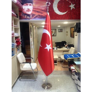 Ekin Bayrak Makam Türk Bayrağı (Gümüş Simli) + Krom Makam Direği (Takım)