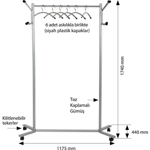 Tilki Dünyası Elbise Askılığı Kilitlenebilir Tekerlek Ayaklı