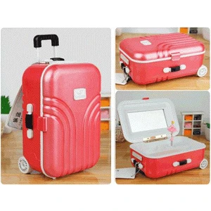 Toptancı Kapında Bavul Tasarımlı Müzik ve Takı Kutusu - Kırmızı