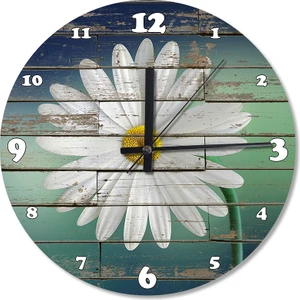 Eskimiş Ahşap Zeminde Papatya Ahşap Duvar Saati