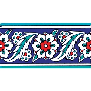 Armada Çini 10x20 Cm KS 8 İznik Çiçek Desenli Seramik Çini Bordür