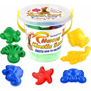 Kinetik Kum Kovalı Set Yeşil Renk 1 kg + 6 Parça Oyun Kalıbı