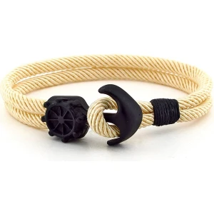 Siyah Metal Çapa Dümen Krem Erkek Bileklik Bx257