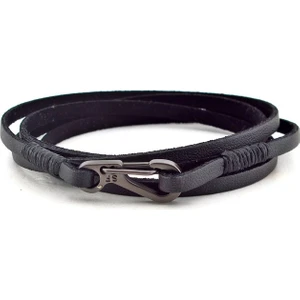 Antrasit Kancalı Siyah Deri Erkek Bileklik Bx317