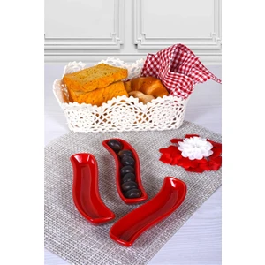 Kırmızı İvory Zeytinlik 18 Cm 3 Adet