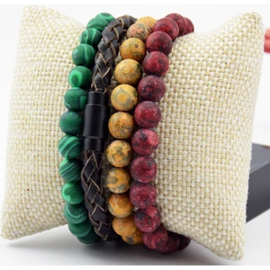 Örgü Deri,Ceyt,Jasper,Akik Doğaltaş Erkek Bileklik Seti