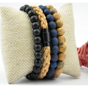 Örgü Deri,Jasper,Yıldız,Oniks Doğaltaş Erkek Bileklik Seti