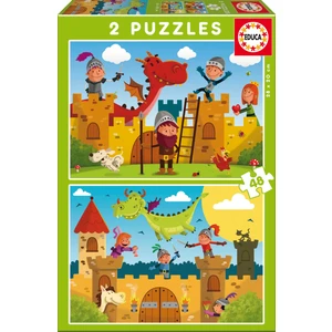 Educa Puzzle Dragons And Knights 2 X 48 Parça Karton Puzzle