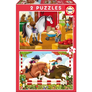 Educa Puzzle Horse Grooming 2 X 48 Parça Karton Puzzle