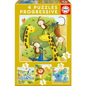 Educa Puzzle Wild Animals 12-16-20-25 Parça Progressive Puzzle