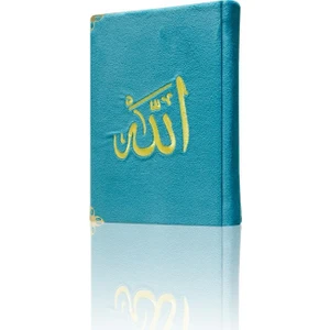 Kadife Kuran-ı Kerim Orta Boy (Turkuaz, Nakışlı, Yaldızlı, Mühürlü)