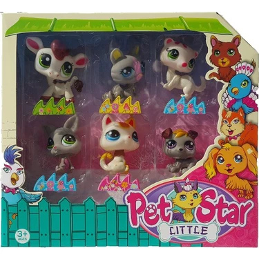 Littlest Pet Shop Neşeli Minişler 6'lı Miniş Ailesi Oyuncak Pet Star Little Minişler Beyazlı Grili