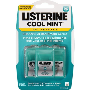 Listerine Pocketpaks 3'lü Nane Aromalı Diş Bakım Şeridi 72 Tane Kötü Nefes İçin